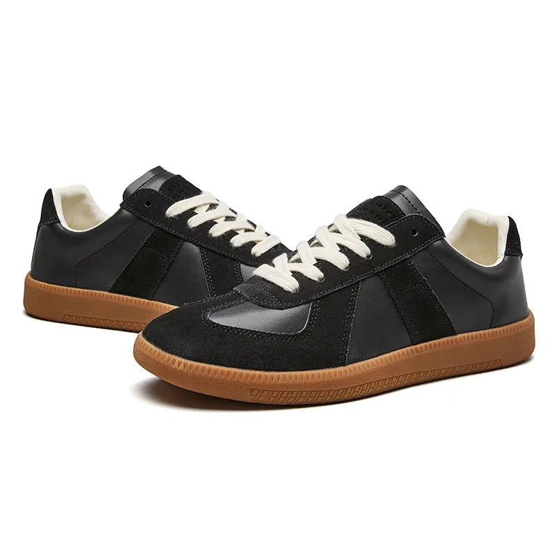 Men's comfortable low top lace-up sneakers; non-slip casual design in white and gray.