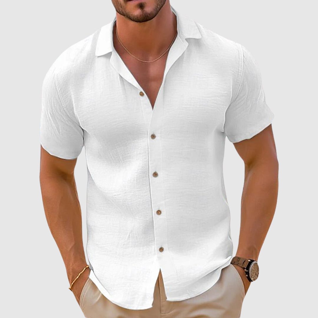 Relaxed fit men's long sleeve linen shirt, versatile button-down style for casual comfort & summer fashion.