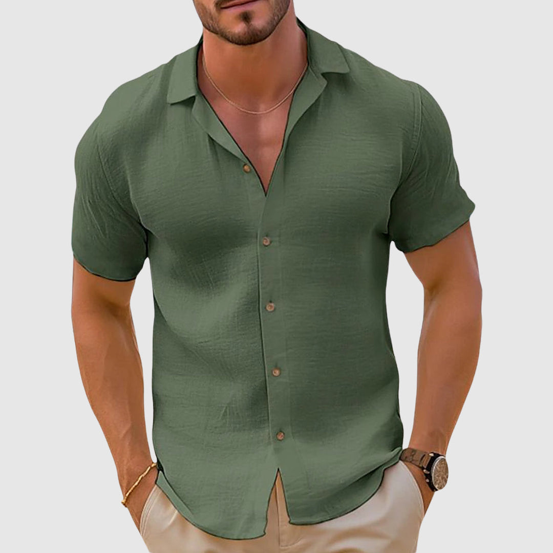Breathable men's linen button-down shirt, long sleeve, ensuring all-day comfort for casual wear.