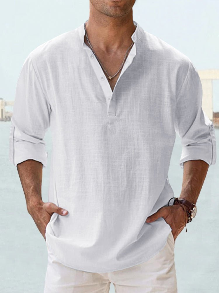 Stylish men's casual long sleeve Henley, ideal for summer wear & daily outfits.