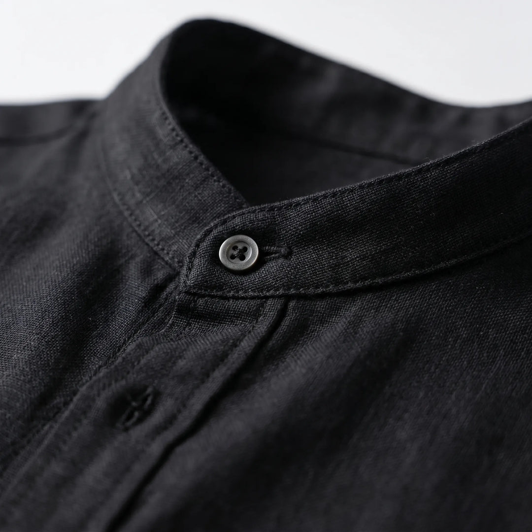 Versatile men's button-up shirt with mandarin collar, lightweight & casual for everyday wear.