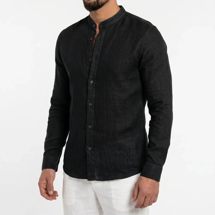 Men's lightweight long-sleeve casual shirt with mandarin collar, perfect for spring & summer style.