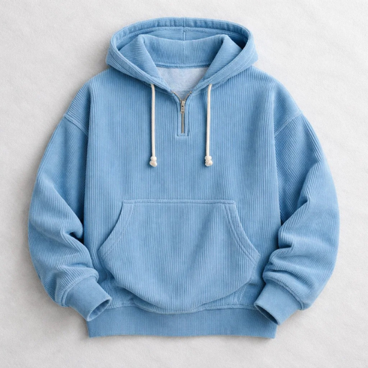 Men's casual quarter-zip hoodie in a relaxed fit, perfect for everyday comfort and fall fashion.