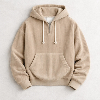 Soft, warm men's pullover quarter-zip hoodie, ideal for casual wear and relaxed everyday style.