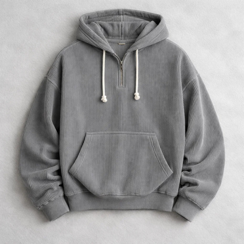 Men's comfortable quarter-zip pullover hoodie, ideal for casual everyday wear and fall fashion.