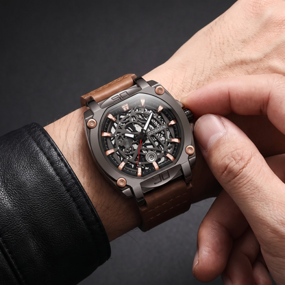 Classic men's everyday watch. Quartz movement, genuine leather strap, and minimalist dial for casual style.