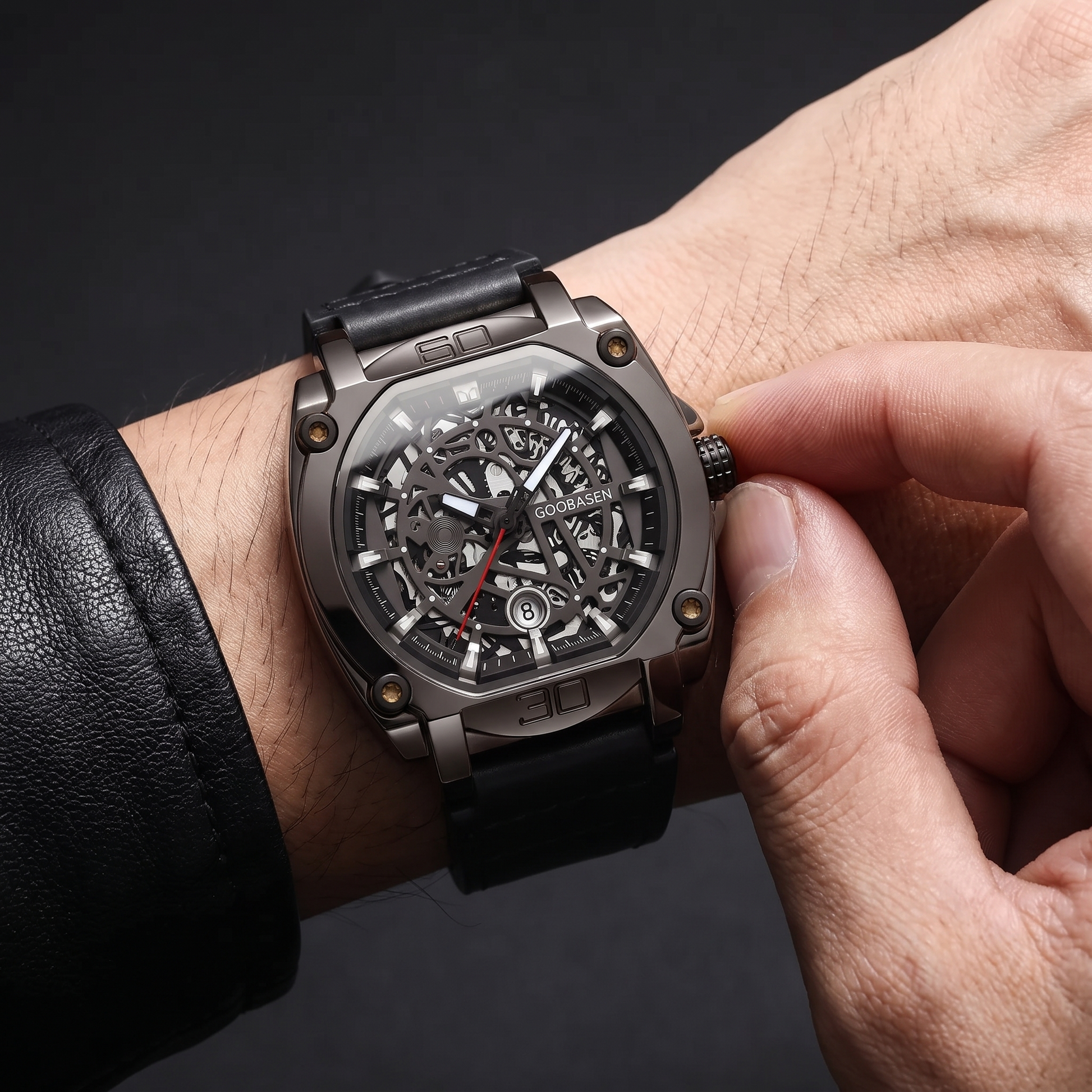 Versatile men's casual watch. Analog quartz timepiece with a sleek design and comfortable leather band.