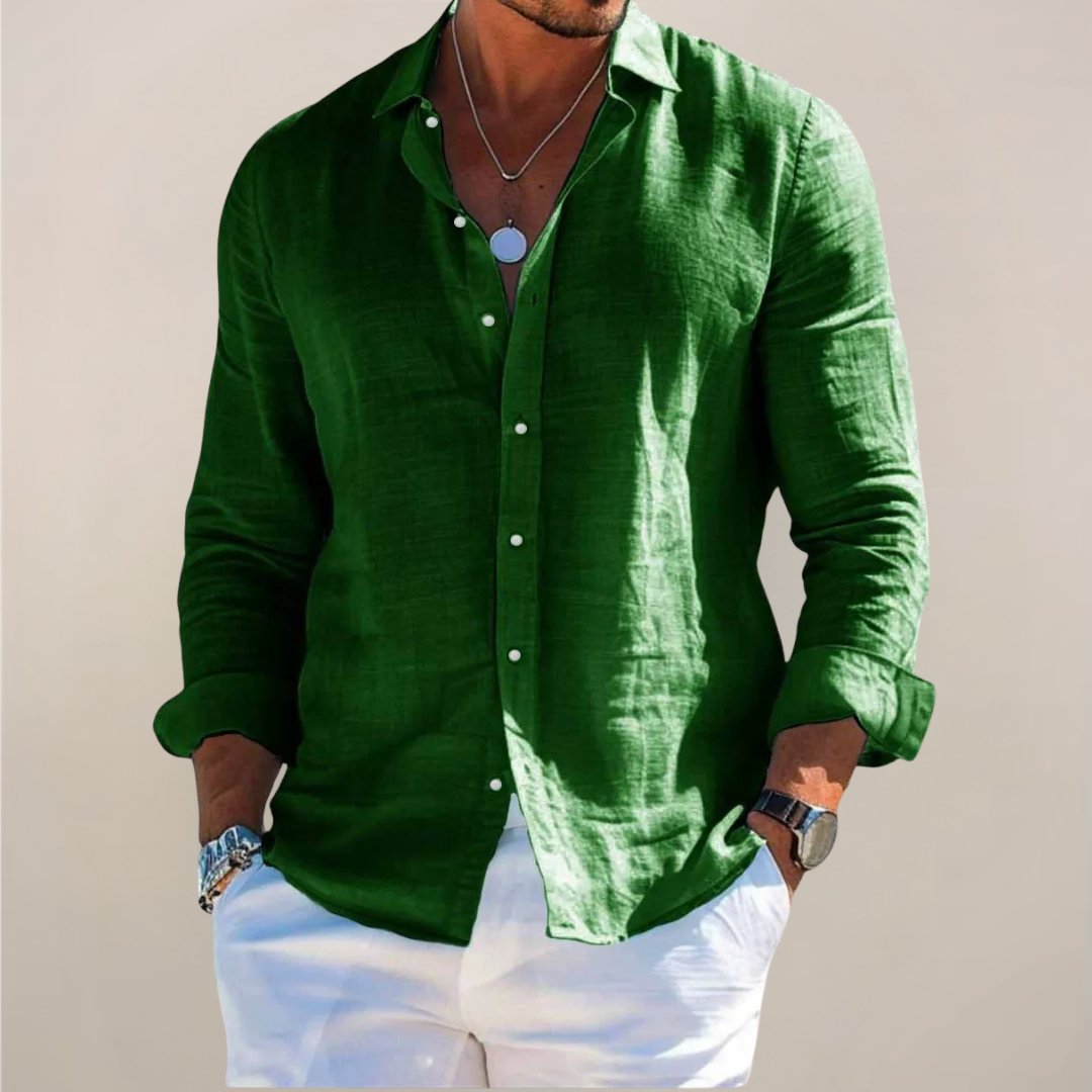 Effortless style men's long sleeve button shirt, a relaxed fit top perfect for summer apparel.