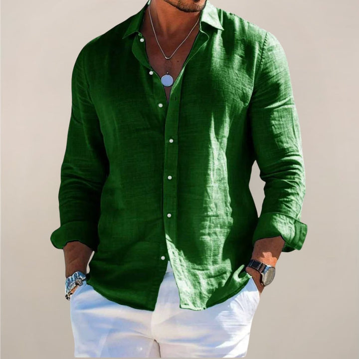 Effortless style men's long sleeve button shirt, a relaxed fit top perfect for summer apparel.