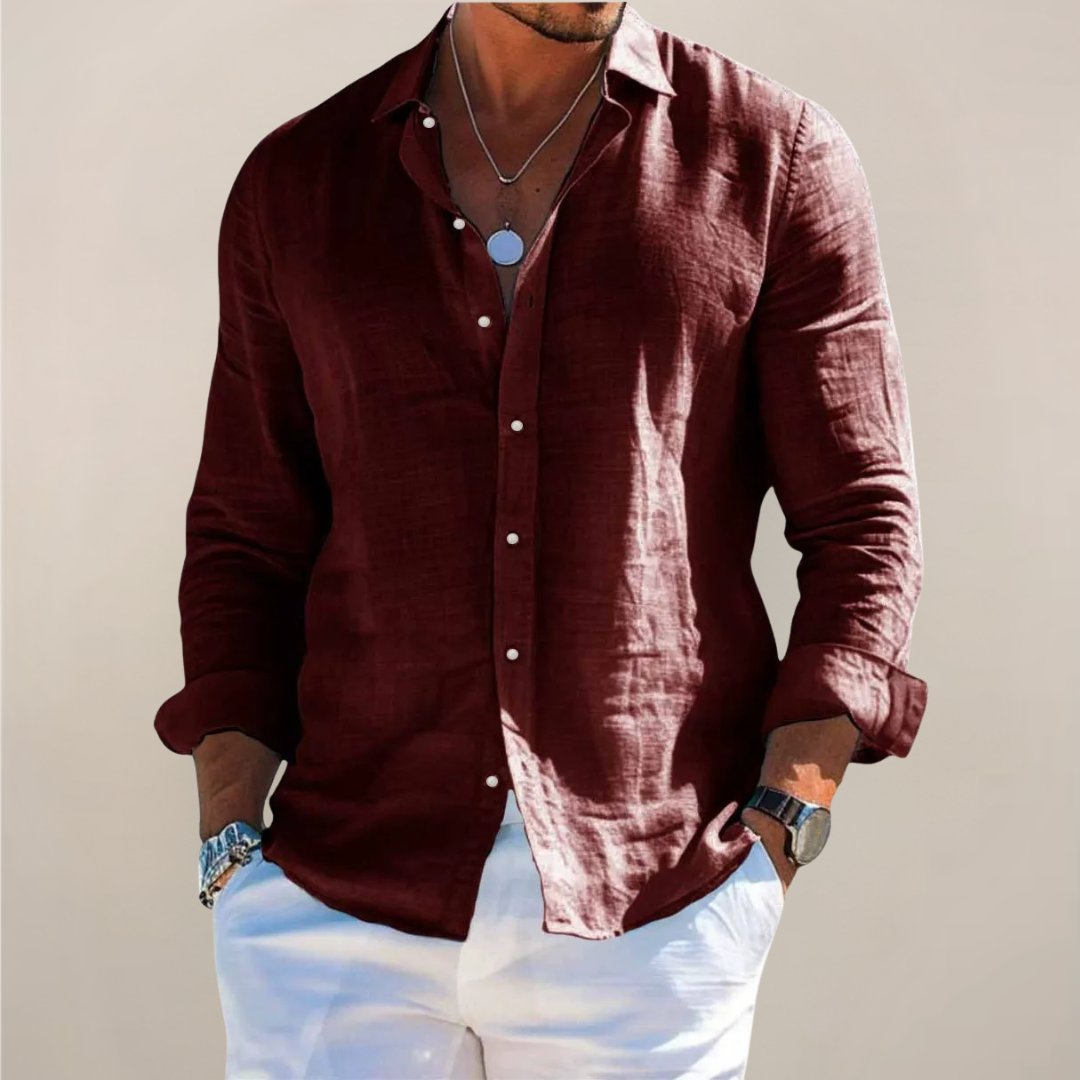 Men's relaxed fit long sleeve button shirt. Casual, comfortable, versatile men's fashion apparel.