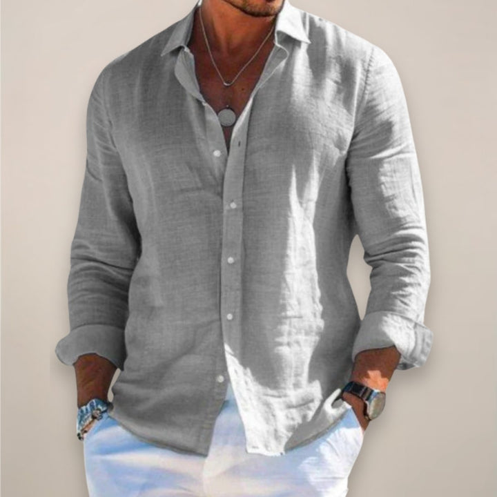 Comfortable men's relaxed fit button shirt, a versatile long sleeve top for casual wear.