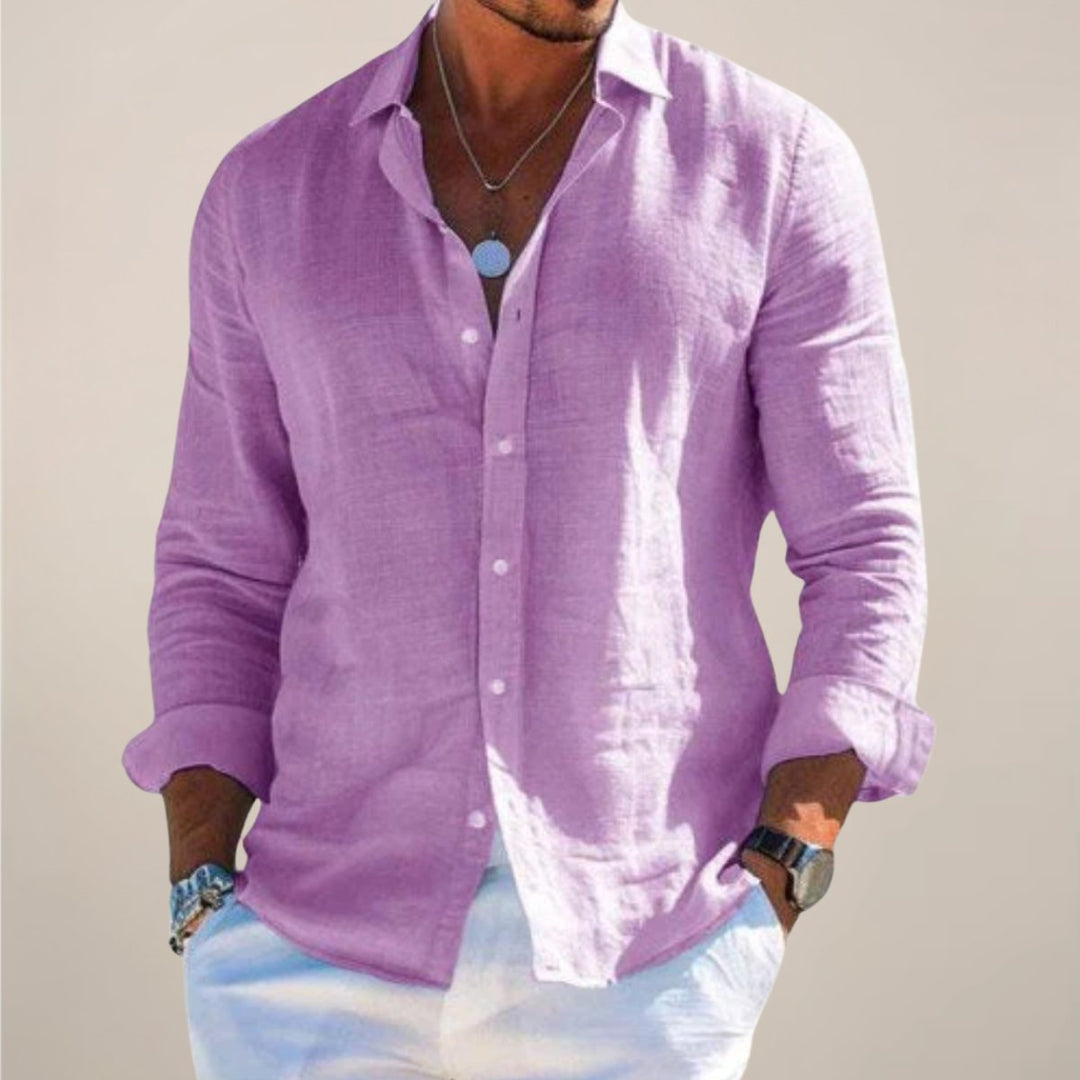 Men's fashion long sleeve button shirt, offering a relaxed fit and effortless casual style.