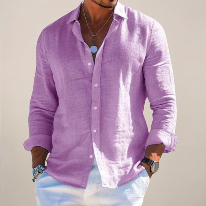 Men's fashion long sleeve button shirt, offering a relaxed fit and effortless casual style.