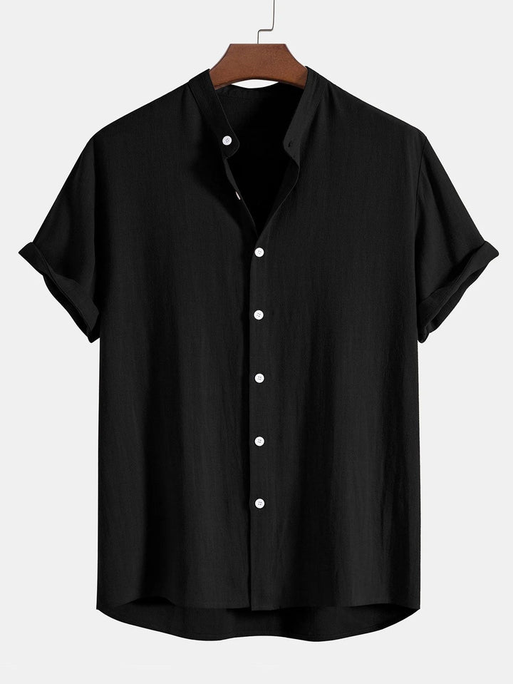 Men's casual rolled cuff shirt & pants set. Stylish, comfortable two-piece outfit for summer.
