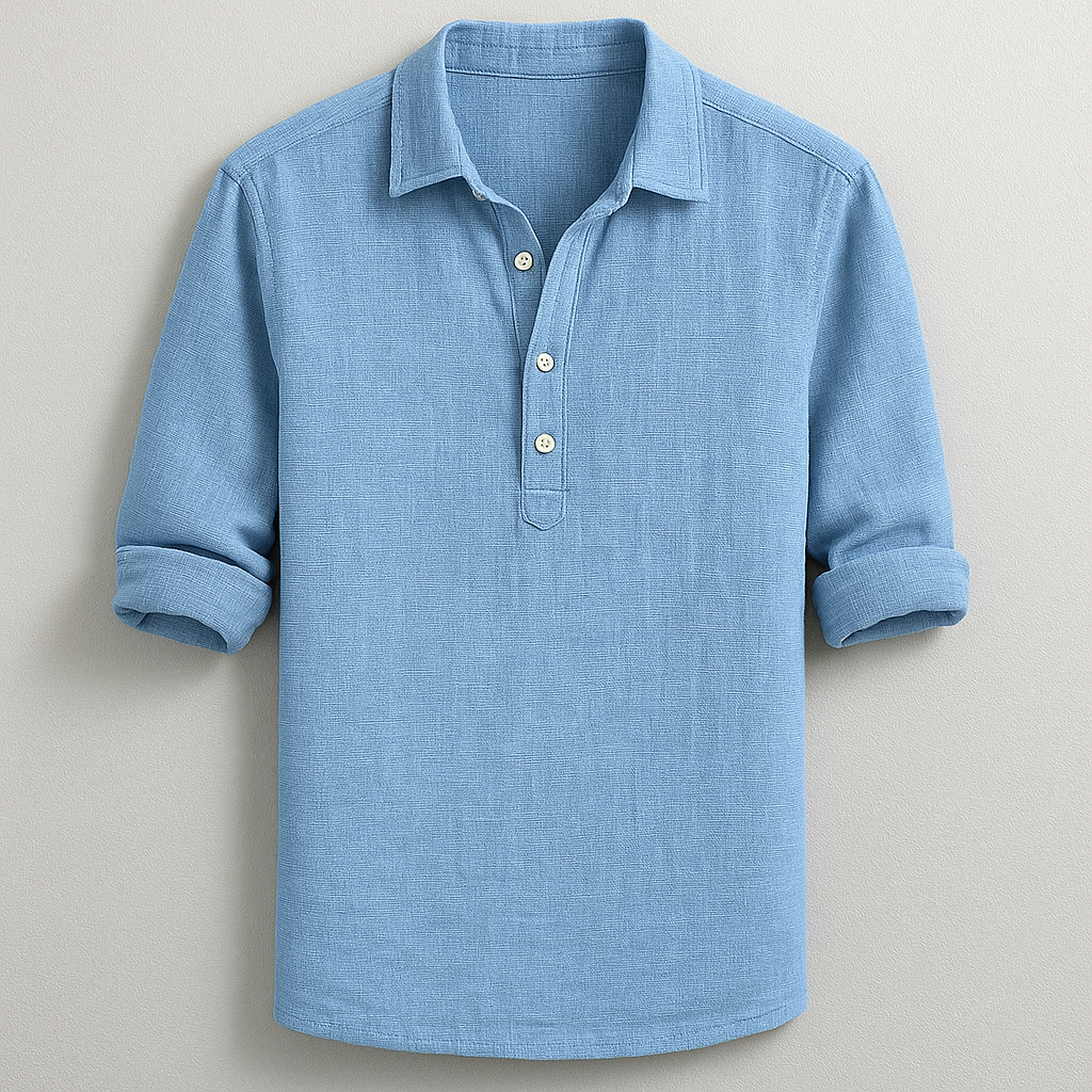 Men's casual Roman henley shirt, long sleeve, tailored fit for stylish everyday wear.