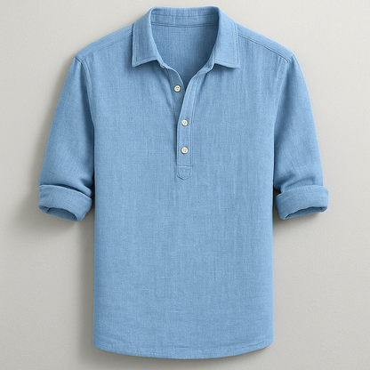 Men's casual Roman henley shirt, long sleeve, tailored fit for stylish everyday wear.