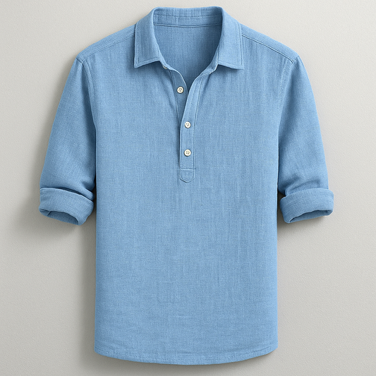 Men's casual Roman henley shirt, long sleeve, tailored fit for stylish everyday wear.