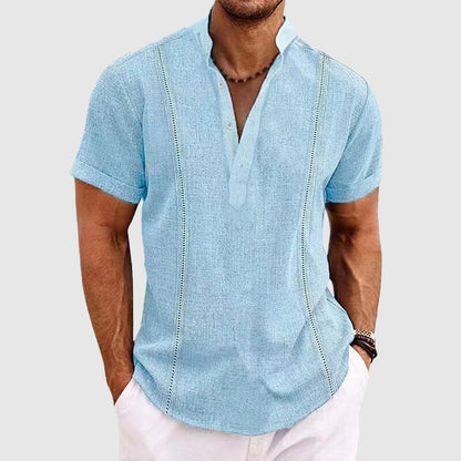 Comfortable men's short sleeve casual shirt, perfect for summer everyday wear in warm weather.