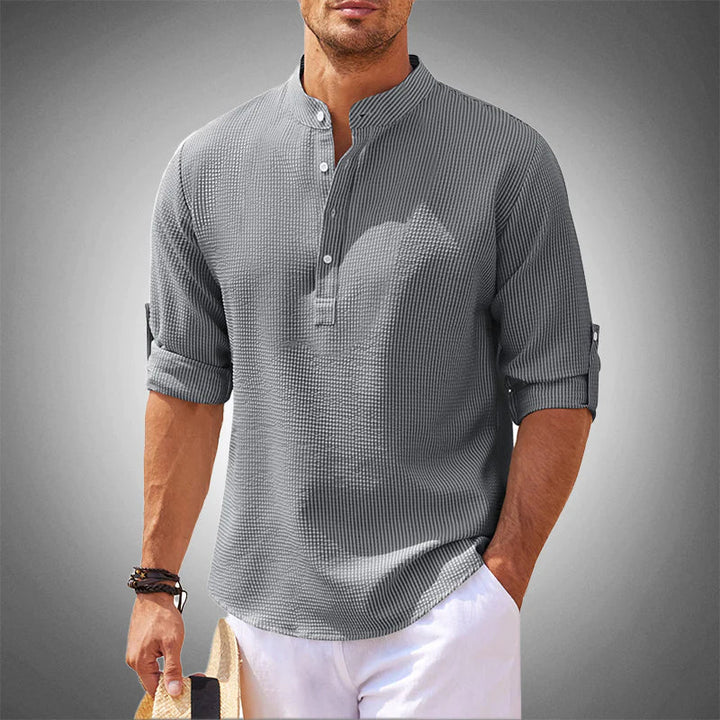 Comfortable men's summer shirt, lightweight, breathable, & stylish for everyday casual wear. Short sleeves.