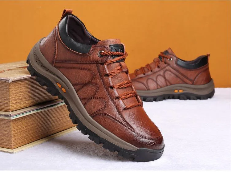 Durable men's everyday shoes with non-slip sole, hand stitching, and essential arch support.