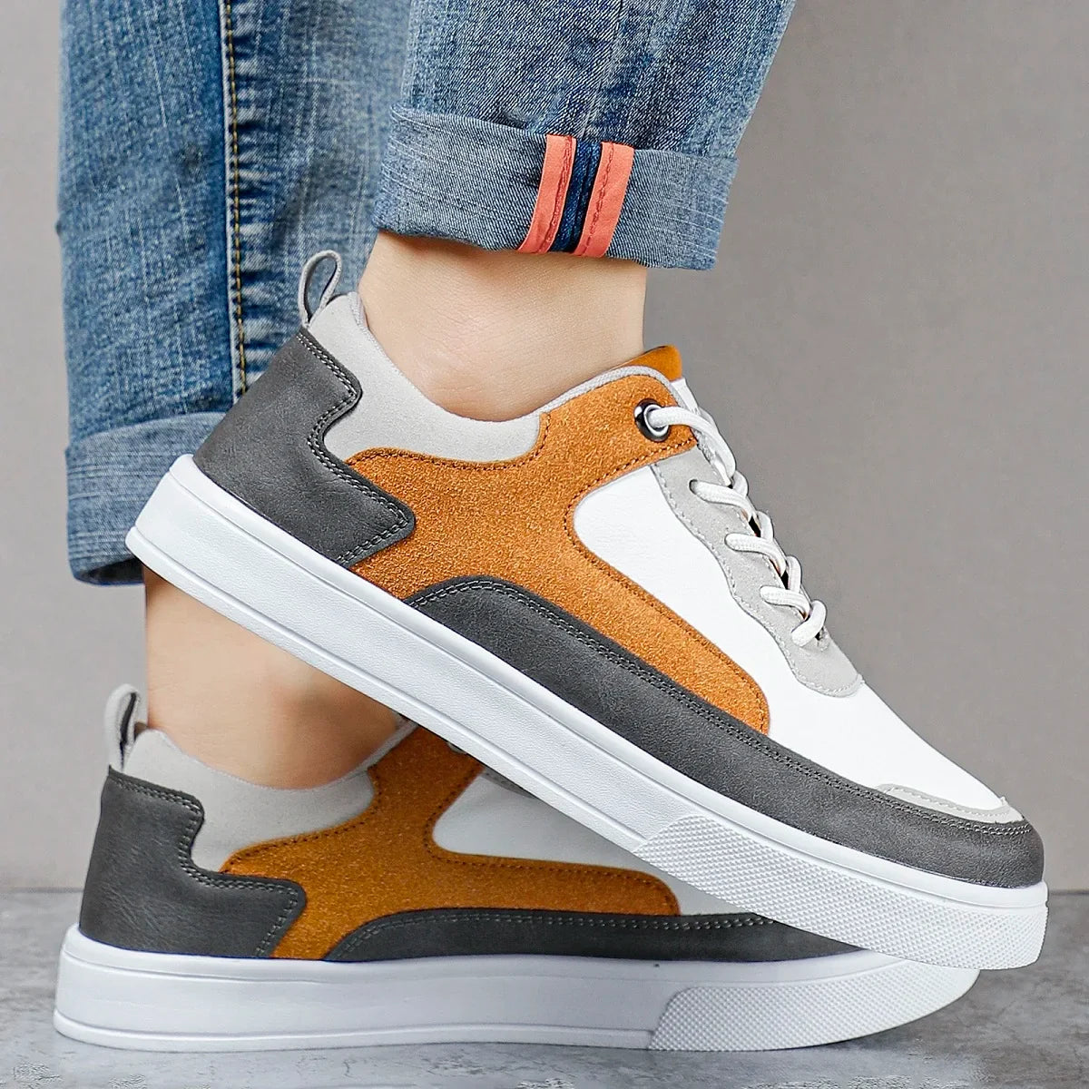 Men's casual suede accent sneakers for everyday wear, featuring comfortable lace-up design & stylish brown finish.