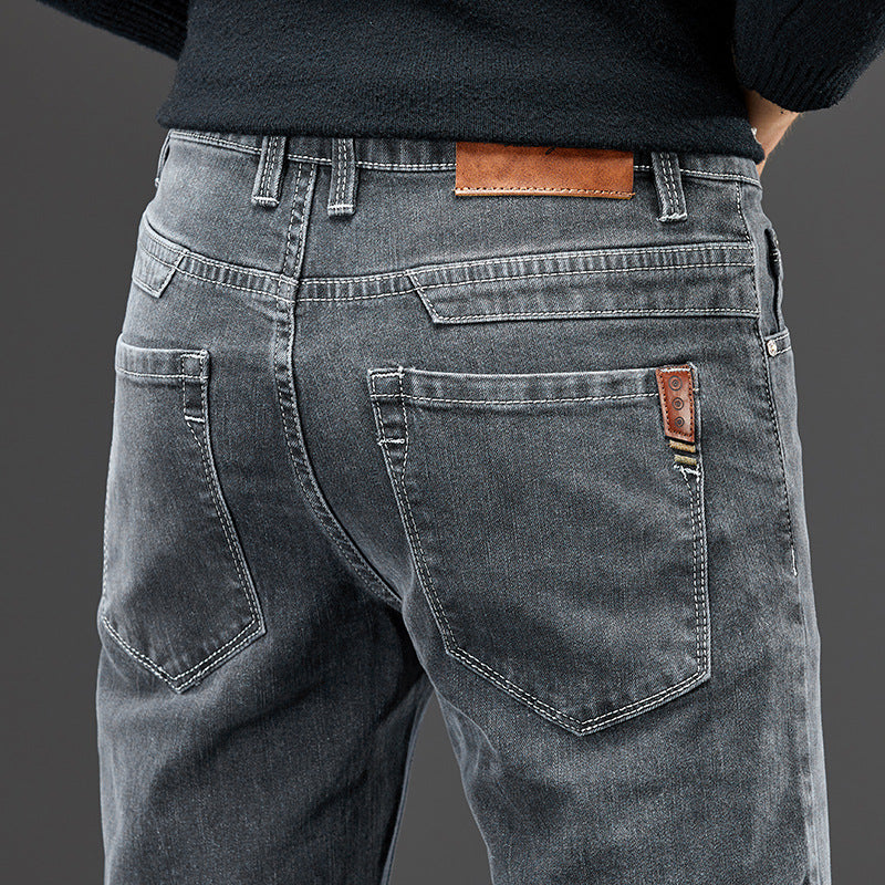 Detail of Cavell classic fit men's jeans fabric, highlighting quality, comfort & durable design.