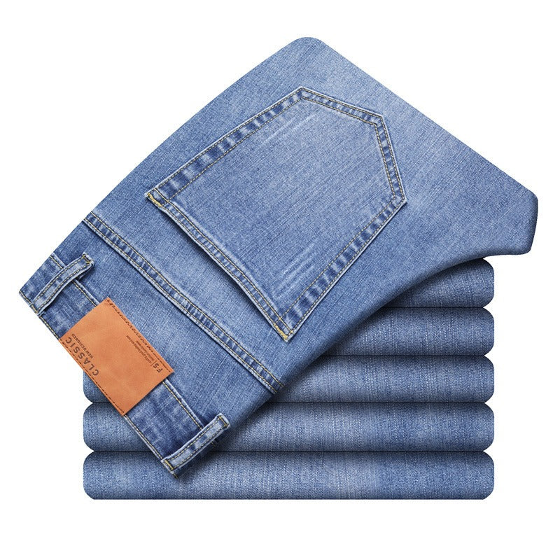 Light blue men's Cavell comfort fit jeans, perfect for summer casual everyday wear. Relaxed straight leg.
