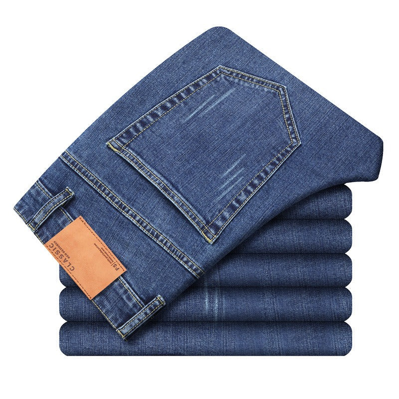 Dark blue men's Cavell classic comfort fit jeans. Straight leg, relaxed pants for men.