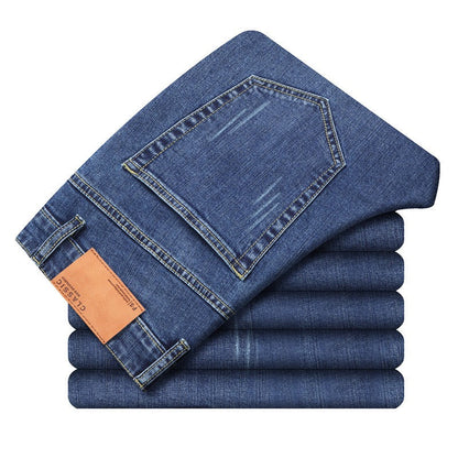 Dark blue men's Cavell classic comfort fit jeans. Straight leg, relaxed pants for men.