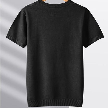 Stylish men's gray tee, a soft knit with an innovative wood grain textured pattern. Perfect for casual wear.