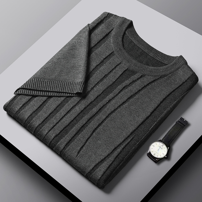 Black textured men's knit tee, showcasing a sculpted wood grain design. Modern, comfortable, and versatile top.