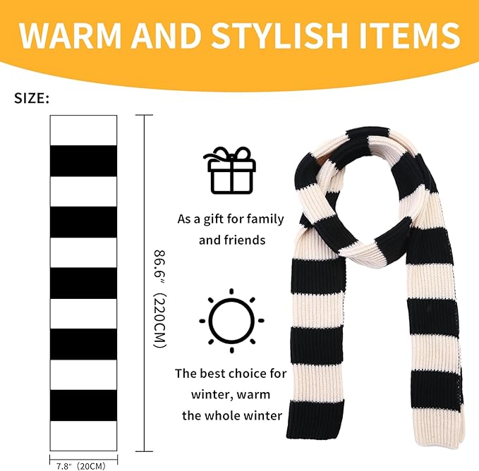 Warm knitted men's scarf, featuring a trendy chunky knit and striped design.