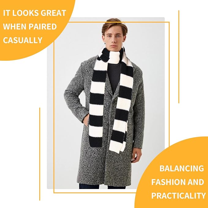 Warm & stylish men's knitted striped scarf, perfect for cold weather fashion.