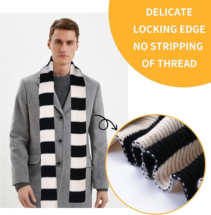 Chunky knit men's scarf, striped design, a practical and fashionable winter accessory.