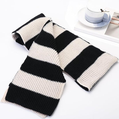 Men's striped chunky knit winter scarf, offering warmth and style in cold weather.