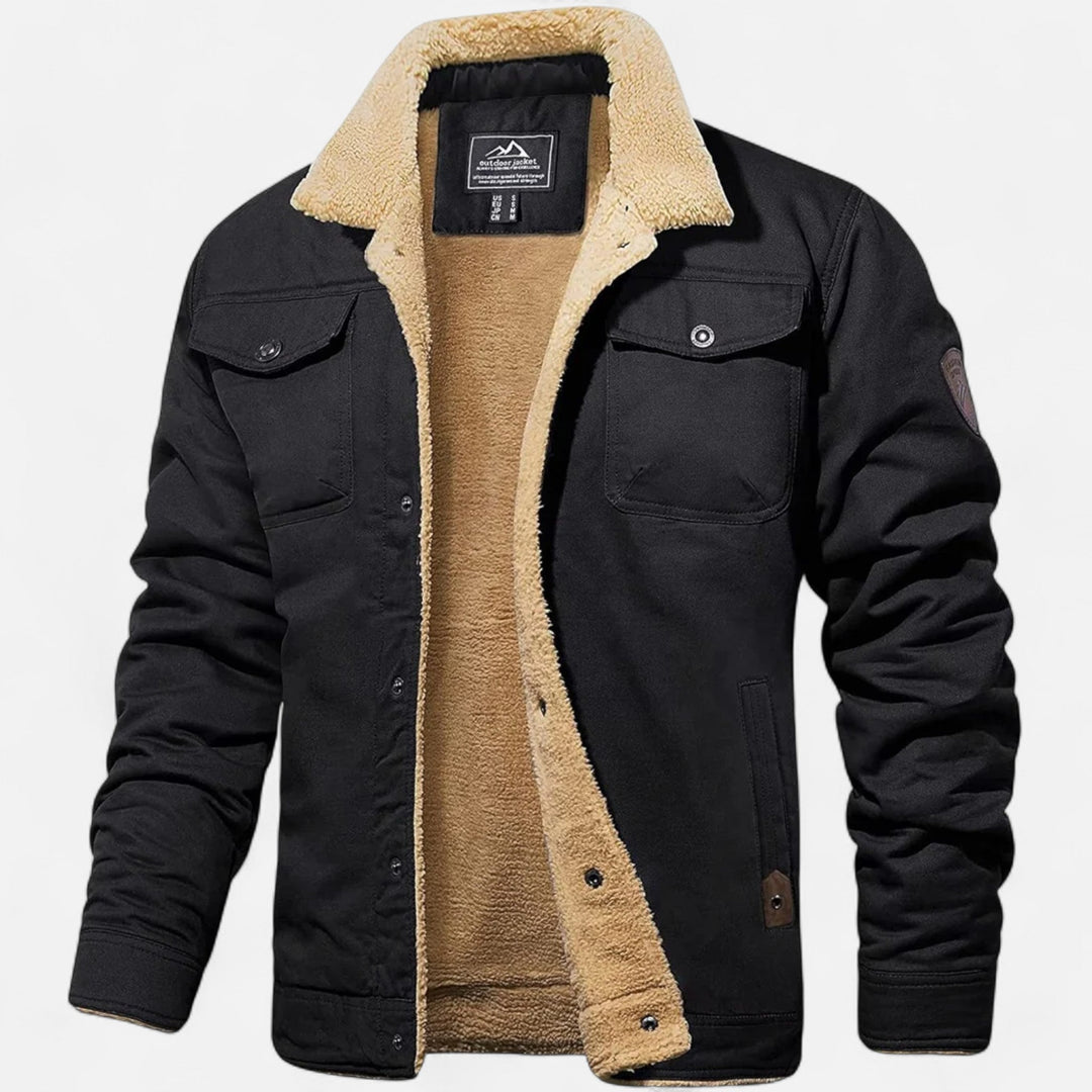Men's classic aviator bomber jacket with sherpa collar, perfect for warm winter style.