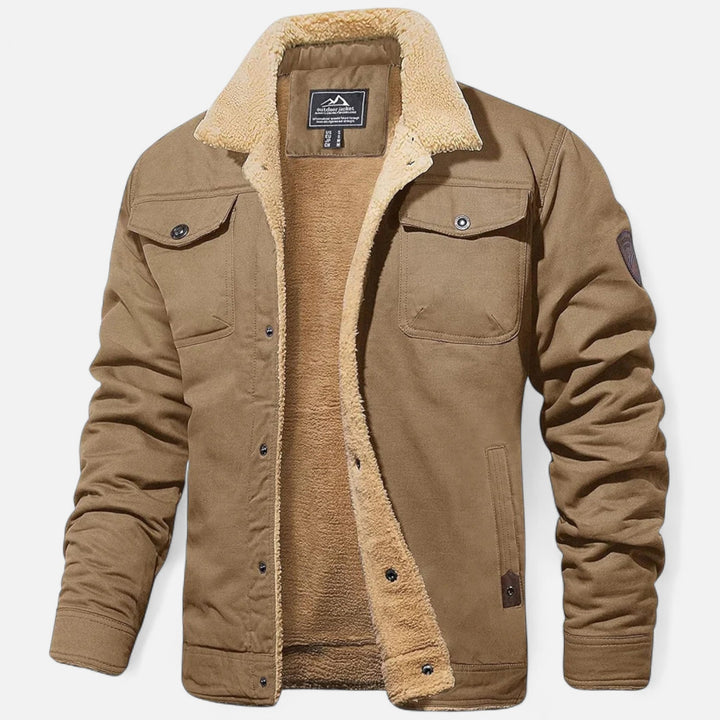 Men's stylish winter jacket: a warm aviator bomber with a soft sherpa collar for cold days.