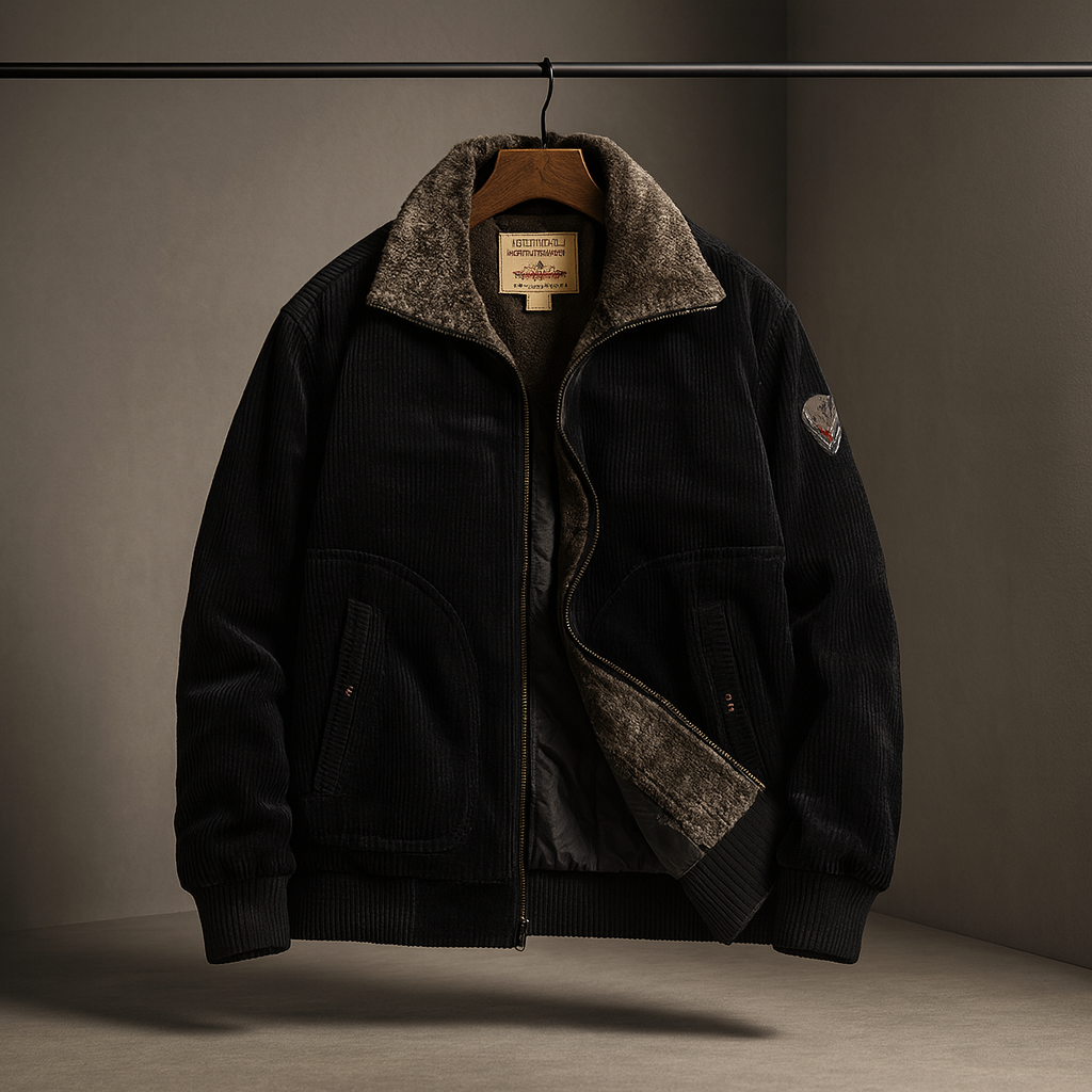 Warm black men's classic aviator jacket, ideal winter outerwear. Stylish and retro design for casual comfort.