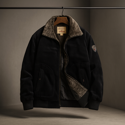 Warm black men's classic aviator jacket, ideal winter outerwear. Stylish and retro design for casual comfort.