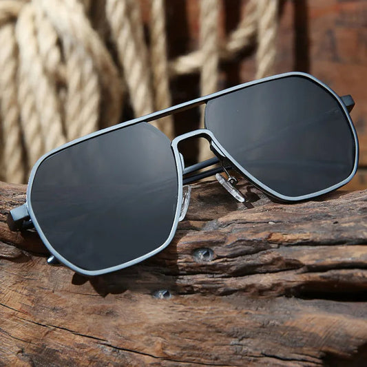 Men's classic aviator sunglasses with sleek stainless steel frame. Provides UV400 protection for all-day wear.