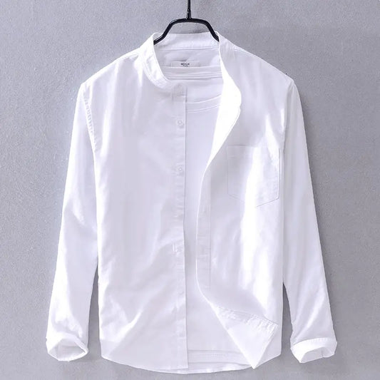 Men's classic band shirt, relaxed fit, short sleeve button-up. Ideal for casual, comfortable everyday wear.