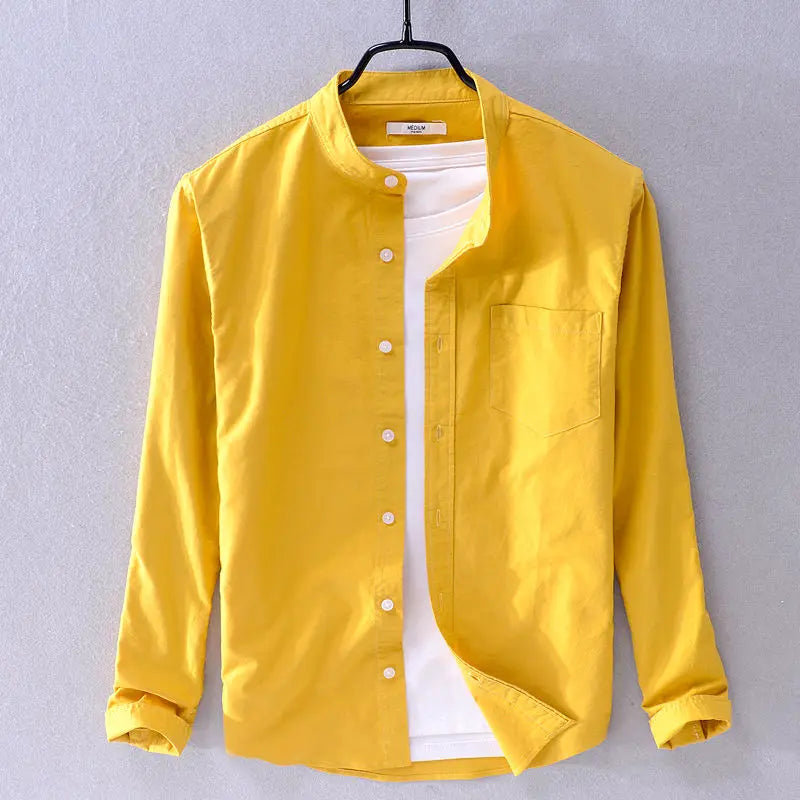 Comfortable men's band shirt, light fabric. Versatile short sleeve button-up for classic casual summer style.