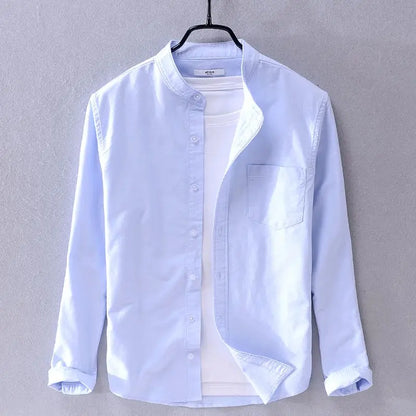 Classic men's short sleeve band shirt with button-up front. Relaxed fit for effortless, comfortable casual style.