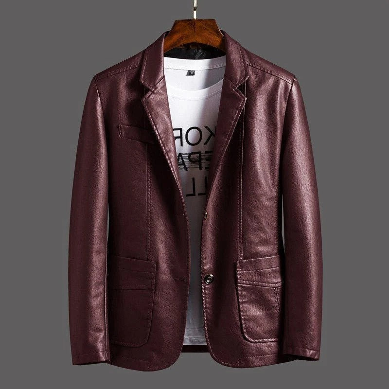 Men's classic black leather biker jacket, an iconic and timeless piece of outerwear for versatile all-season fashion.