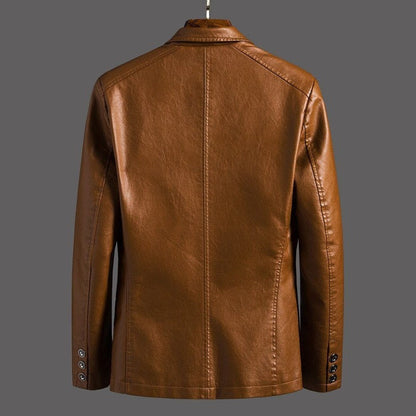 Classic men's biker jacket in rich brown leather, featuring an iconic design for timeless and versatile styling.