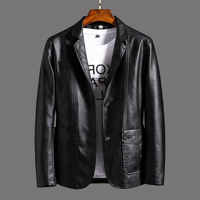Men's classic leather biker jacket, a versatile black outerwear piece with timeless style for every season.