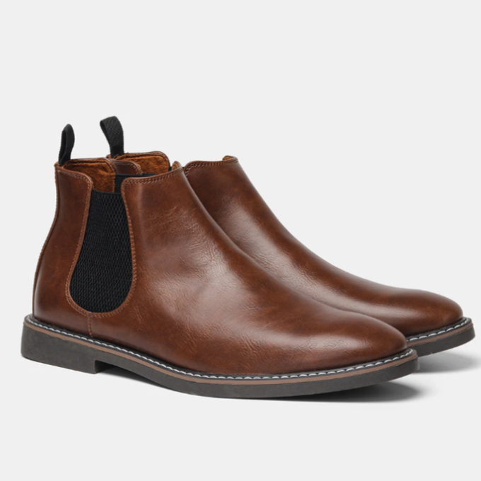 Men's versatile brown Chelsea boots, great for exploring, durable for fall & winter adventures. Comfortable.