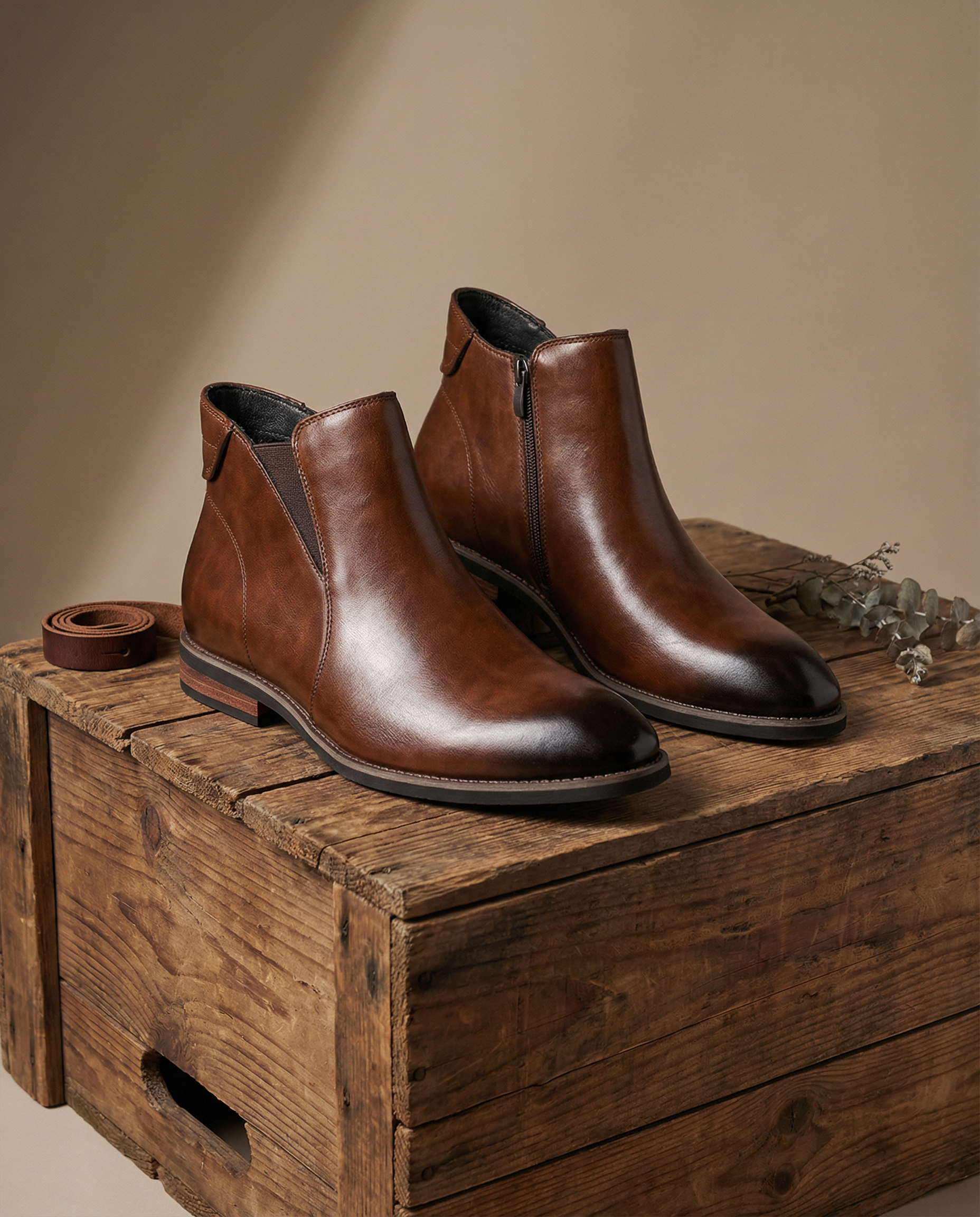 Stylish men's leather Chelsea boots, side-zip for easy wear, classic design, suitable for any occasion.