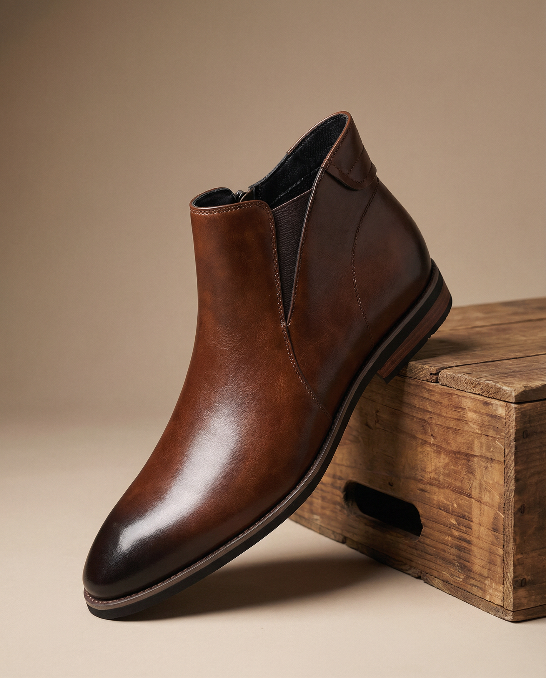 Durable men's side-zip leather Chelsea boots, classic style, great for everyday wear, casual & formal.