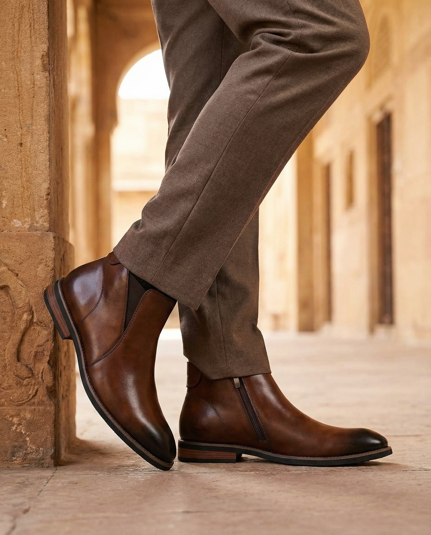 Comfortable men's classic Chelsea boots, genuine leather, easy side-zip, versatile for daily or dressy wear.
